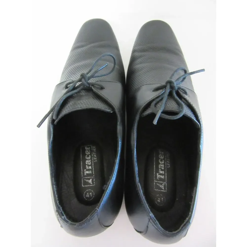 Tracer Black Perforated Leather 41 Square Toe Oxford Lace Up Dress-Casual Shoes